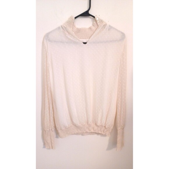 Zara Blouse Womens S Ivory Sheer Longsleeve Mock Neck Peasant Boho Cottagecore - Picture 8 of 11